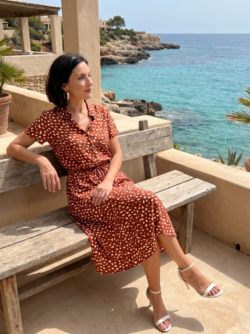 Milrin | Printed Button Front Belted Midi Dress