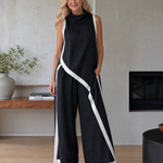 Tovarina | Contrast Trim Sleeveless Layered Top And Wide Leg Pants Set