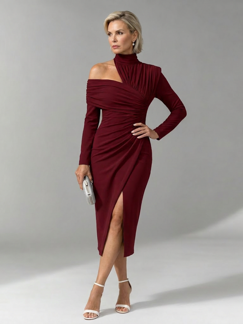 Vesrin | One Shoulder Draped Midi Dress