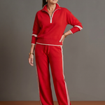 Della | Zip Neck Long Sleeve Side Stripe Leg Pants Set