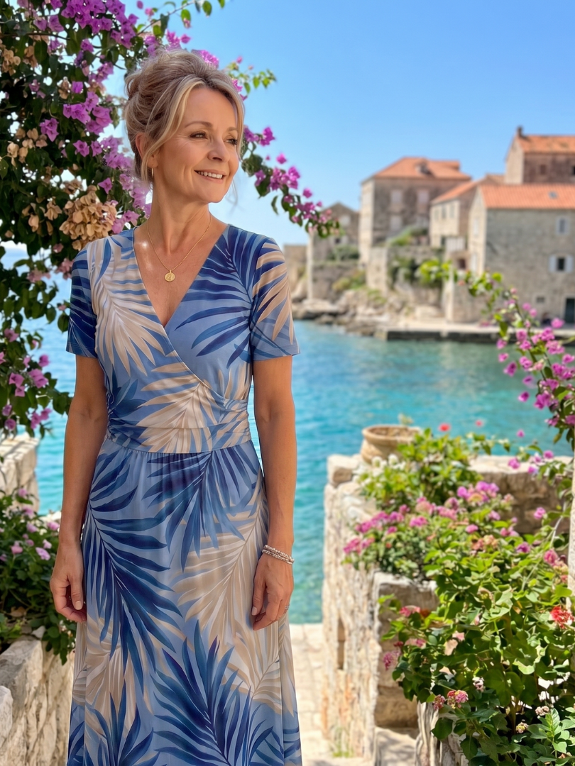 Serwynne | Floral Print Short Sleeve V Neck Midi Dress