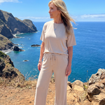 Wilnia | Short Sleeve Drawstring Waist And Straight Leg Pants Set