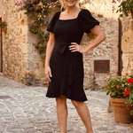 Marenine | Short Puff Sleeve Side Tie Detail Mini Dress