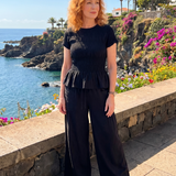 Selthea | Peplum Detail Smocked Top And Wide Leg Pants Set
