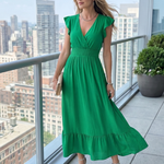 Fleurlia | Ruffle Sleeve Smocked Waist Midi Dress