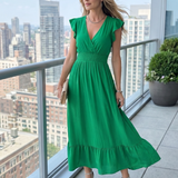 Fleurlia | Ruffle Sleeve Smocked Waist Midi Dress