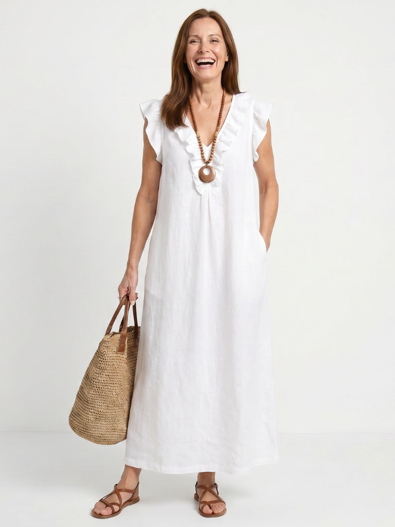 Briabeth | Ruffle Trim Sleeveless Neck Midi Dress