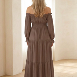 Merndra | Off Shoulder Long Sleeve Smocked Maxi Dress