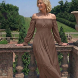 Merndra | Off Shoulder Long Sleeve Smocked Maxi Dress