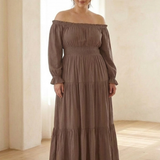 Merndra | Off Shoulder Long Sleeve Smocked Maxi Dress