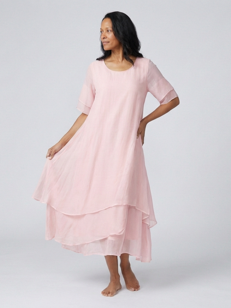 Vesmarie | Short Sleeve Layered Midi Dress