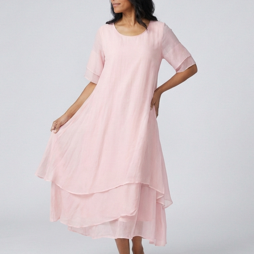 Vesmarie | Short Sleeve Layered Midi Dress