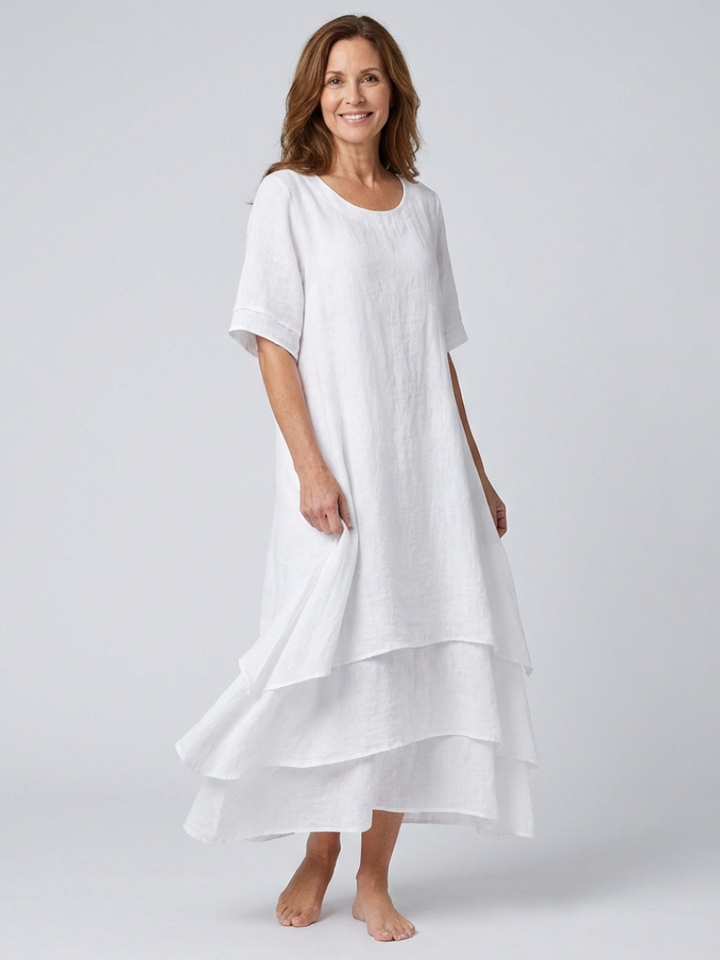 Vesmarie | Short Sleeve Layered Midi Dress
