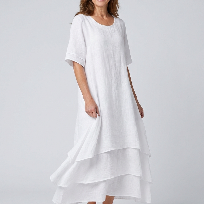 Vesmarie | Short Sleeve Layered Midi Dress