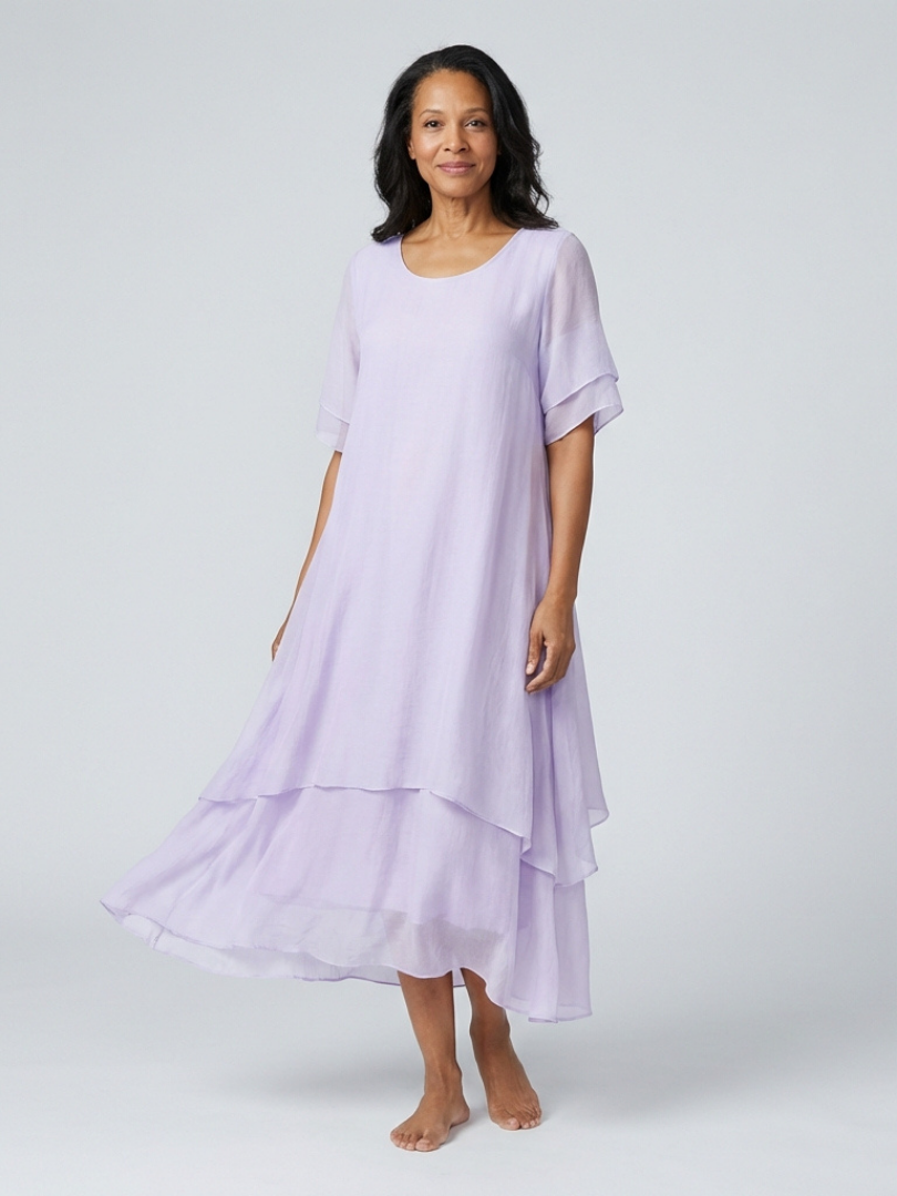 Vesmarie | Short Sleeve Layered Midi Dress