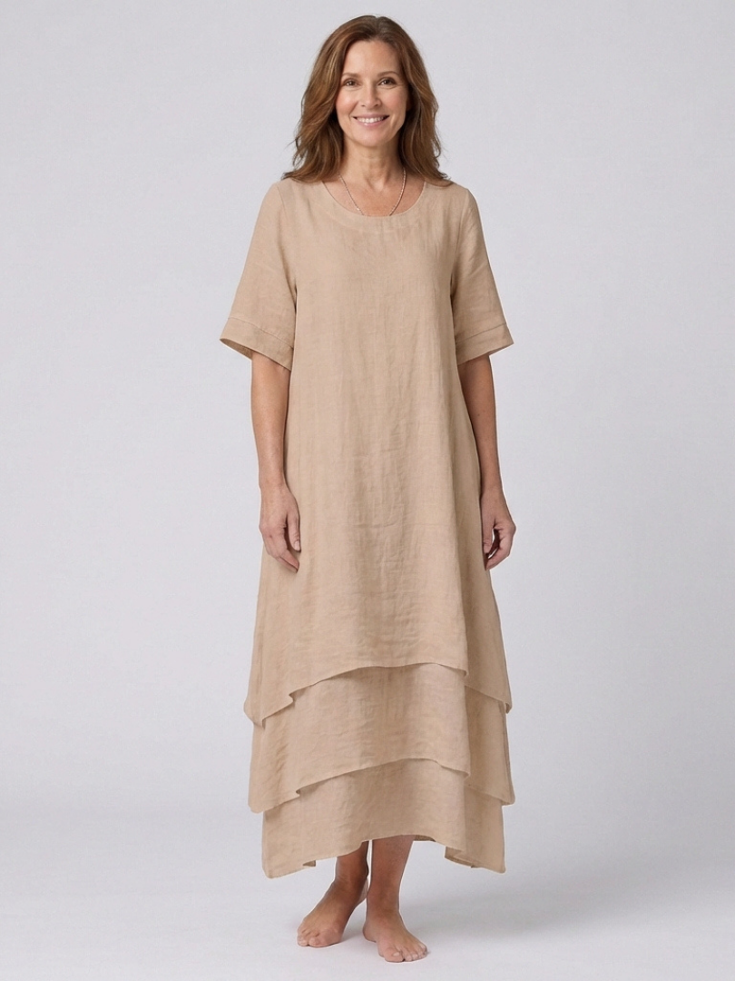 Vesmarie | Short Sleeve Layered Midi Dress