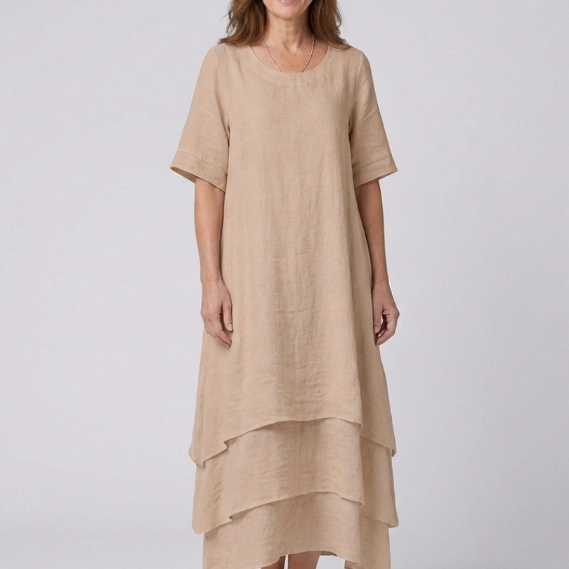 Vesmarie | Short Sleeve Layered Midi Dress