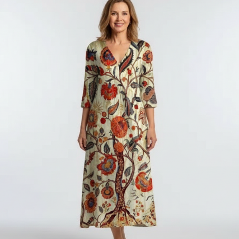 Jula | V Neck Long Sleeve Floral Midi Dress