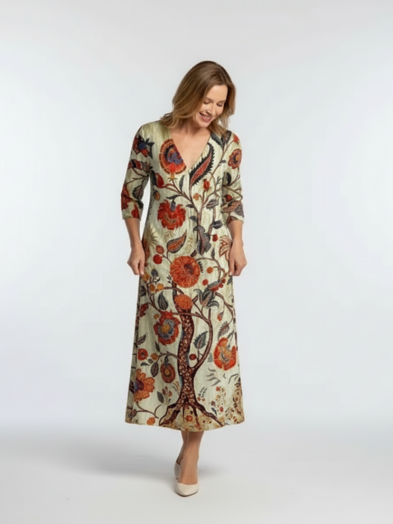 Jula | V Neck Long Sleeve Floral Midi Dress