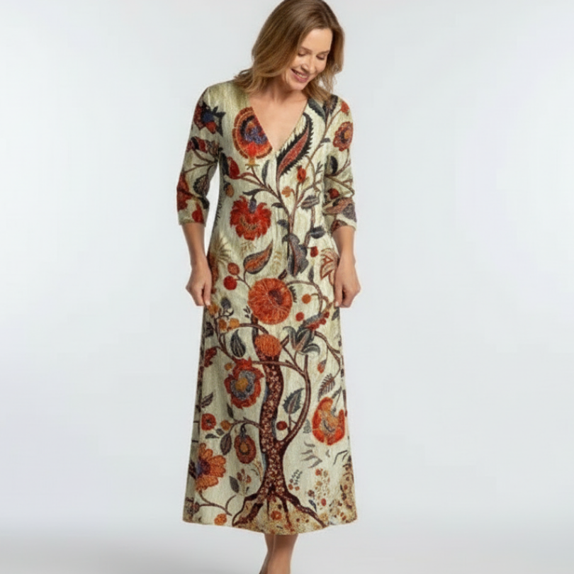 Jula | V Neck Long Sleeve Floral Midi Dress