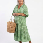 Tamsinrose | Three Quarter Sleeve V Neck Patterned Midi Dress