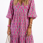 Tamsinrose | Three Quarter Sleeve V Neck Patterned Midi Dress