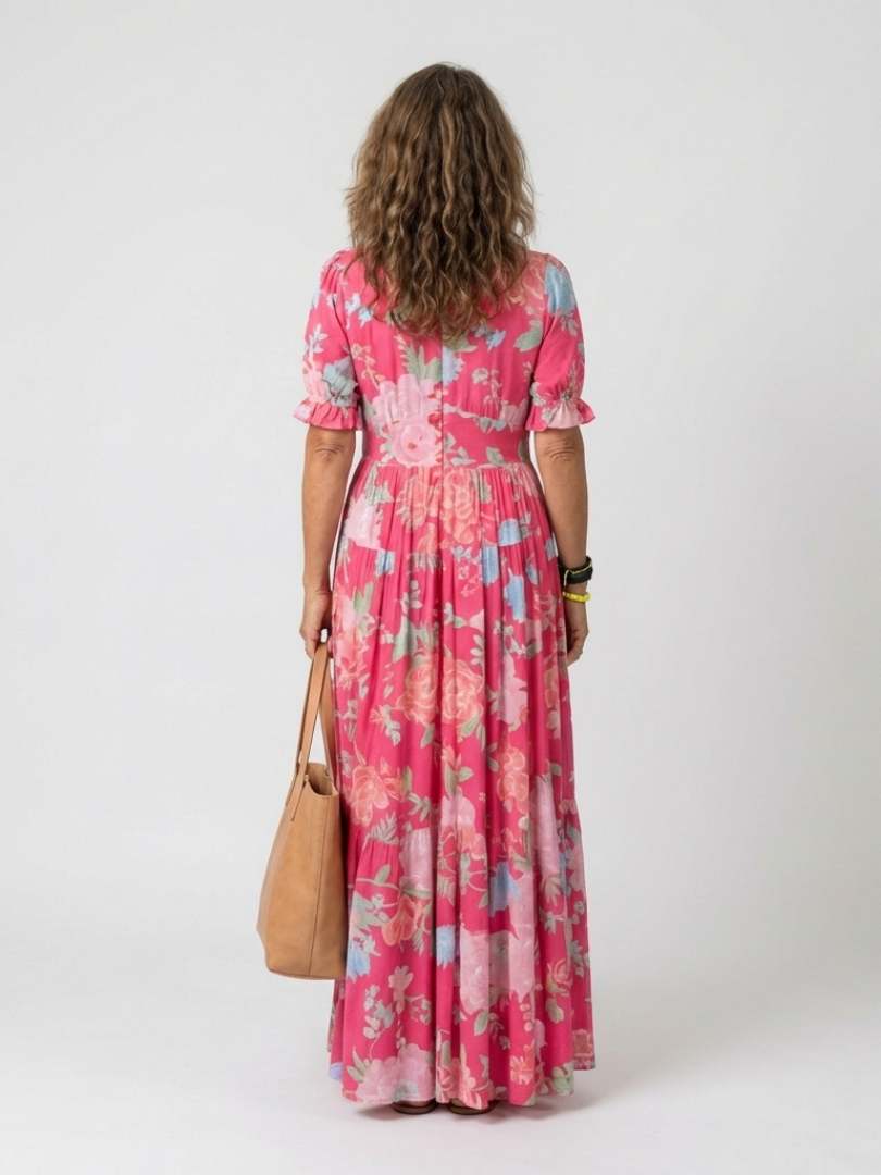 Hilabelle | Short Sleeve V Neck Floral Midi Dress