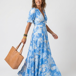 Hilabelle | Short Sleeve V Neck Floral Midi Dress