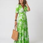 Hilabelle | Short Sleeve V Neck Floral Midi Dress