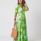 Hilabelle | Short Sleeve V Neck Floral Midi Dress