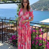 Hilabelle | Short Sleeve V Neck Floral Midi Dress