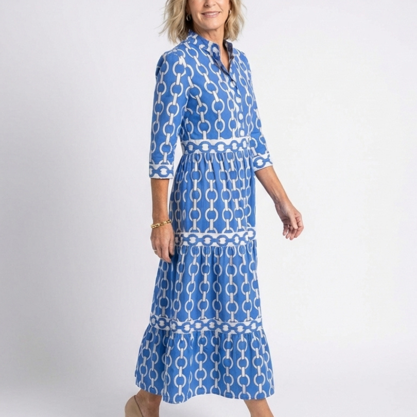 Tamsinine | Three Quarter Sleeve Chain Pattern Midi Dress