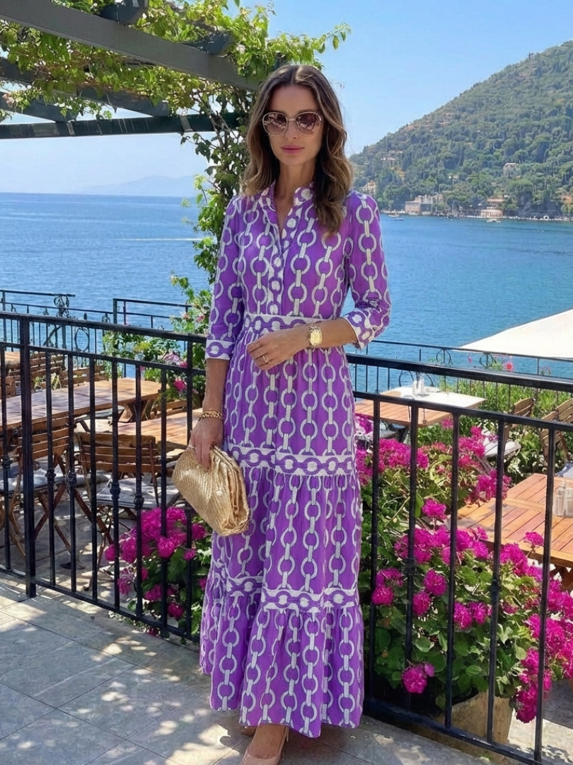 Tamsinine | Three Quarter Sleeve Chain Pattern Midi Dress
