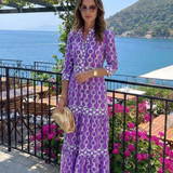 Tamsinine | Three Quarter Sleeve Chain Pattern Midi Dress
