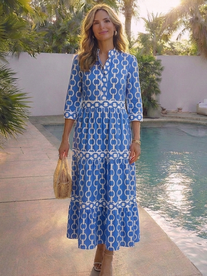 Tamsinine | Three Quarter Sleeve Chain Pattern Midi Dress