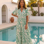 Dellyn | Short Sleeve V Neck Floral Midi Dress