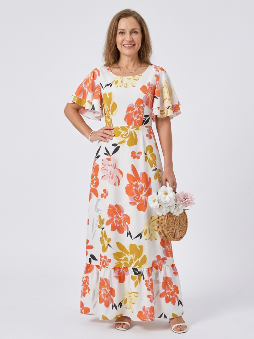 Penney | Round Neck Short Sleeve Tiered Maxi Dress
