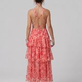 Sabda | Deep V Sleeveless Painterly Pattern Midi Dress