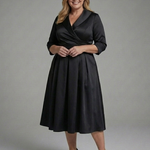 Dorrina | Three Quarter Sleeve Wrap Bodice Midi Dress