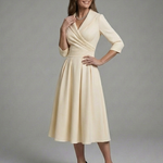 Dorrina | Three Quarter Sleeve Wrap Bodice Midi Dress