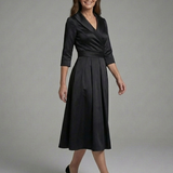 Dorrina | Three Quarter Sleeve Wrap Bodice Midi Dress