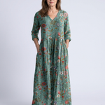 Lorwen | Floral V Neck Three Quarter Sleeve Maxi Dress