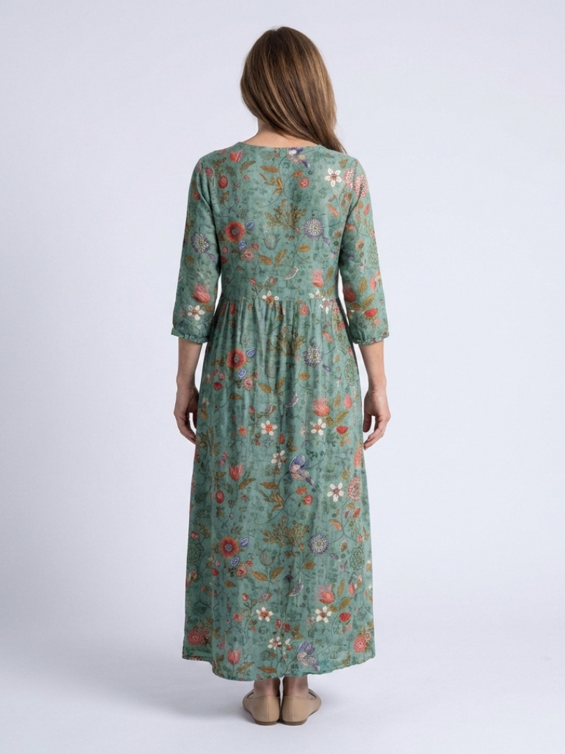 Lorwen | Floral V Neck Three Quarter Sleeve Maxi Dress
