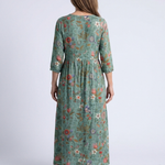 Lorwen | Floral V Neck Three Quarter Sleeve Maxi Dress