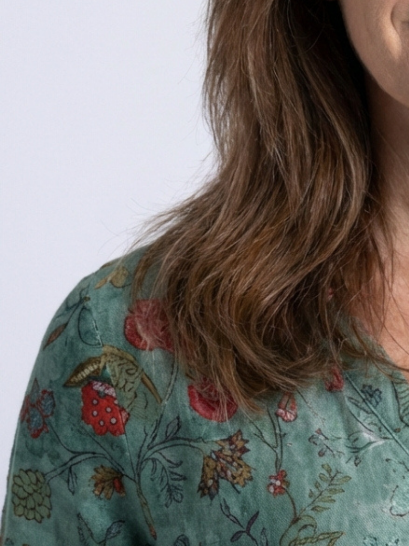 Lorwen | Floral V Neck Three Quarter Sleeve Maxi Dress