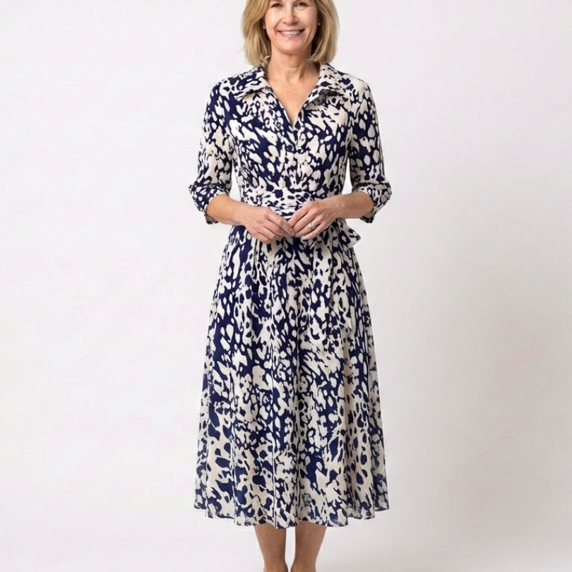 Renina | Collared Long Sleeve Waist Tie Midi Dress