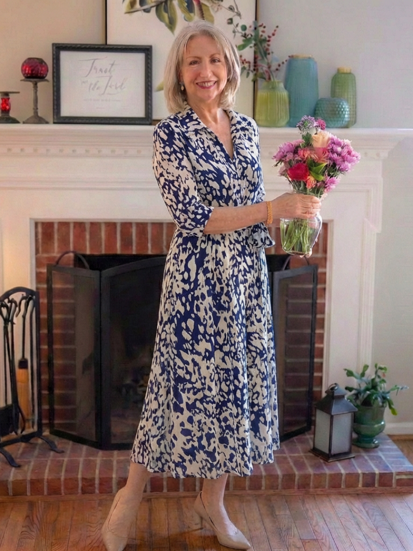 Renina | Collared Long Sleeve Waist Tie Midi Dress