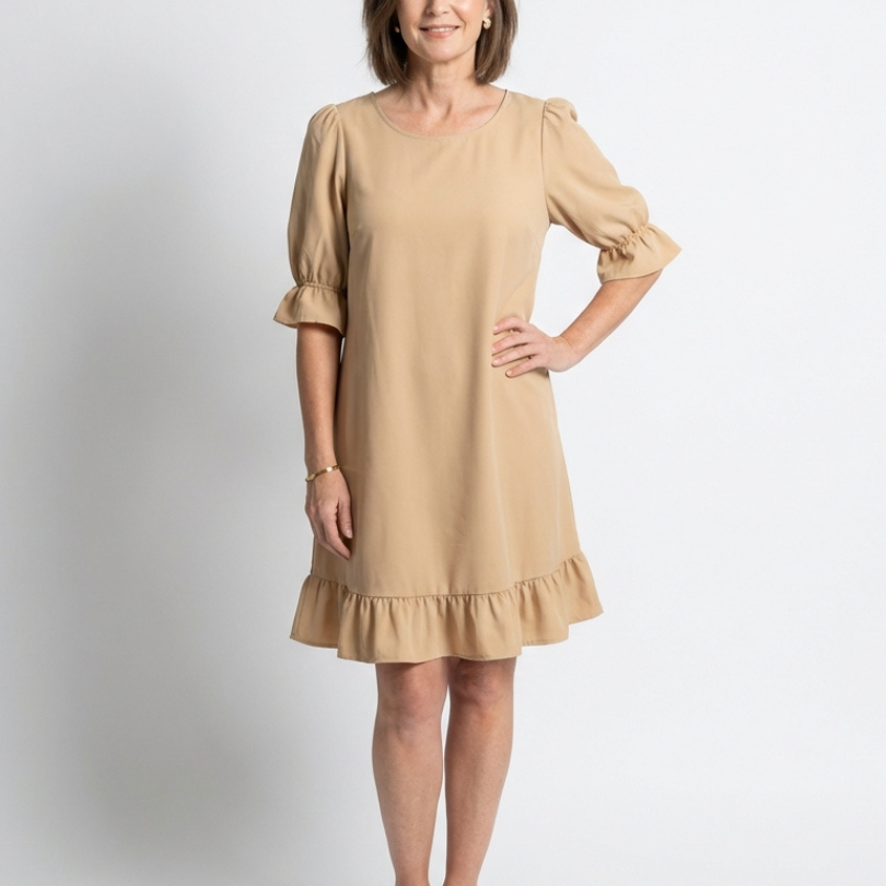 Dellawynne | Short Sleeve Ruffle Hem Knee Length Dress