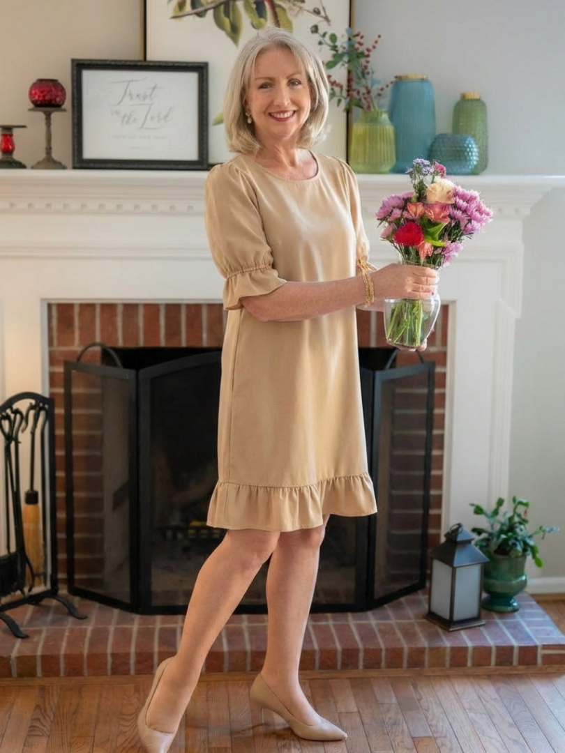 Dellawynne | Short Sleeve Ruffle Hem Knee Length Dress