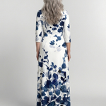 Zarsette | Three Quarter Sleeve V Neck Floral Maxi Dress